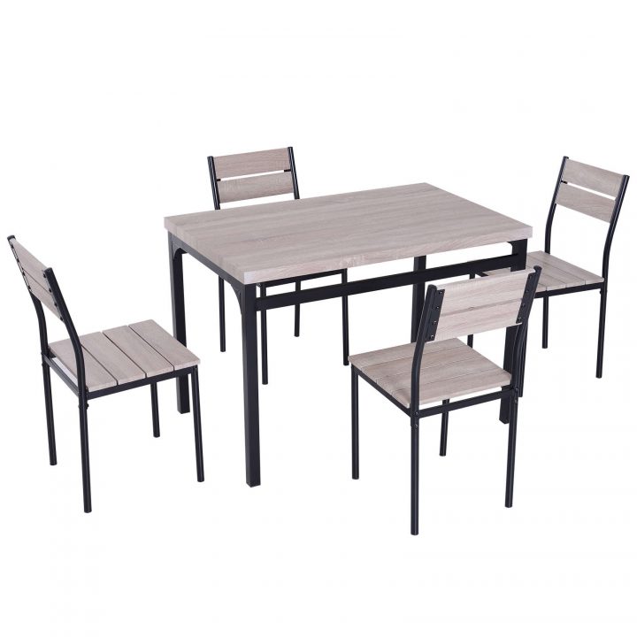 Table De Salle À Manger Avec 4 Chaises Style Industriel Acier Noir Mdf  Coloris Bois De Chêne tout Chaises Salle À Manger But