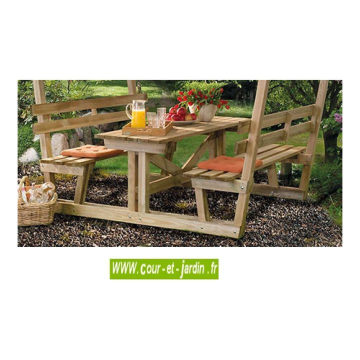 Table En Bois Avec Bancs Et Tonnelle: Bavaria De Weka encequiconcerne Table De Jardin En Bois Avec Banc Integre