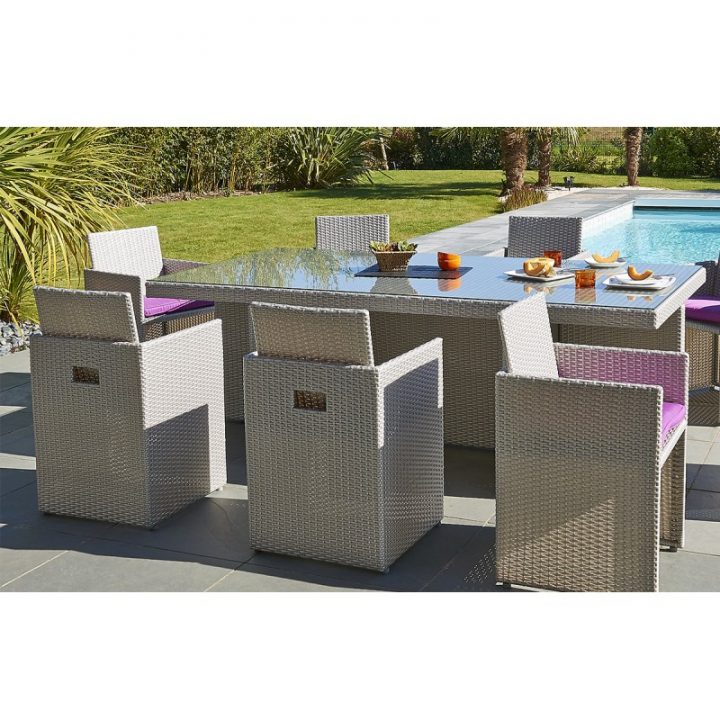 Table Et Chaise De Jardin En Resine Tressee Gris – Veranda dedans Salon De Jardin Résine Tressée Encastrable