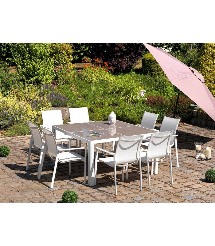 Table Et Chaises De Jardin Taupe Et Blanc En Aluminium Et à Table De Jardin Aluminium Et Verre