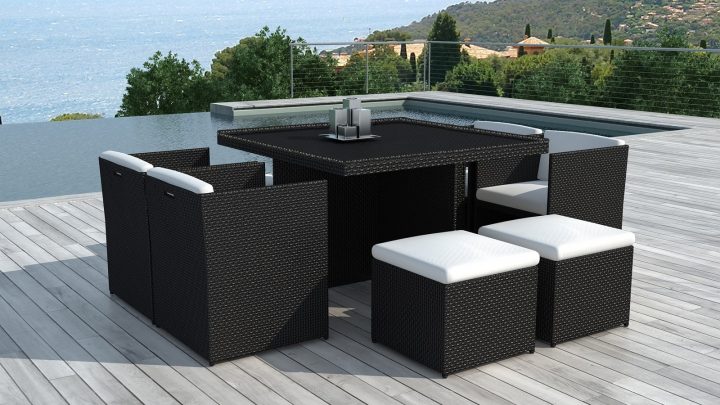 Table Et Fauteuils De Jardin Encastrables En Résine avec Table De Jardin En Resine Tressée