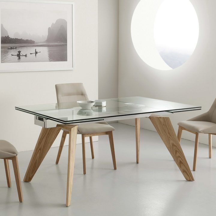 Table Extensible Michigan En Verre, Inox Et Bois Massif encequiconcerne Table De Salle À Manger En Verre Extensible