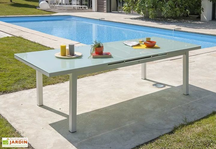 Table Jardin Extensible Aluminium Et Verre Trempé Alga avec Table De Jardin Aluminium Et Verre