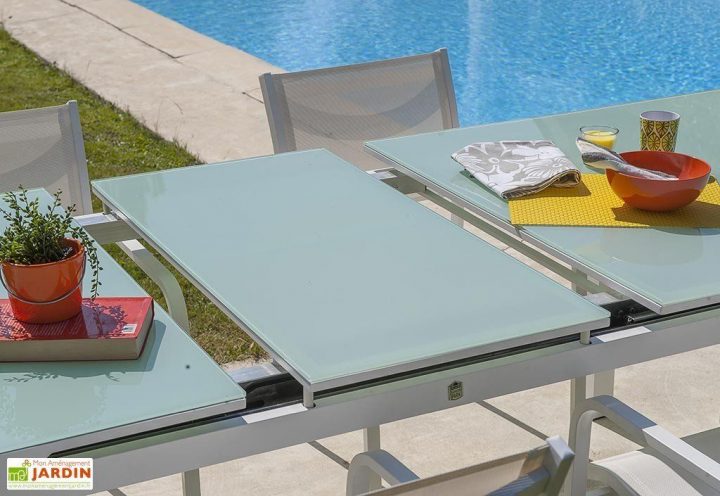 Table Jardin Extensible Aluminium Et Verre Trempé Alga encequiconcerne Table De Jardin Aluminium Et Verre