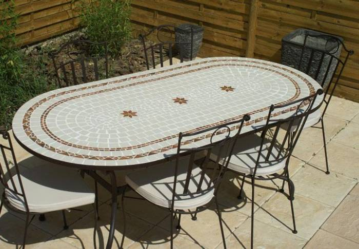Table Jardin Mosaique Ovale 200Cm Céramique Blanche 2 tout Table Jardin Ceramique Table Jardin Mosaique Ovale 200Cm Céramique Blanche 2 tout Table Jardin Ceramique