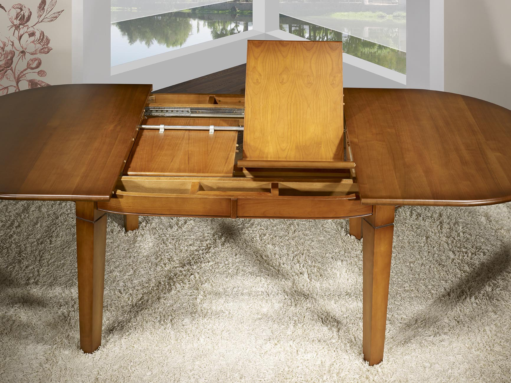 Table Ovale 180X110 En Merisier De Style Campagne 4 Pieds pour Table De Salle À Manger Ovale Avec Rallonge
