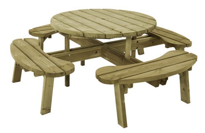 Table Pique-Nique Rond Ø 118 Cm En Bois Autoclave Avec 4 Bancs dedans Table De Jardin En Bois Avec Banc Integre