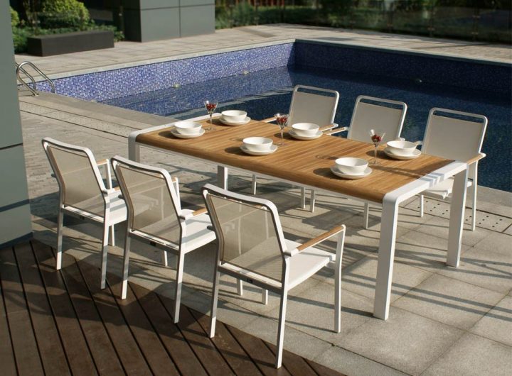 Table Pour Salon D'Été Aluminium Et Teck Blanc : Le encequiconcerne Table Et Chaise De Jardin En Resine