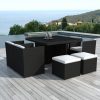 Table Repas Outdoor + 4 Fauteuils + 4 Poufs En Résine Tressée Marron Zaya  Plus D'infos concernant Salon De Jardin En Resine Pas Cher