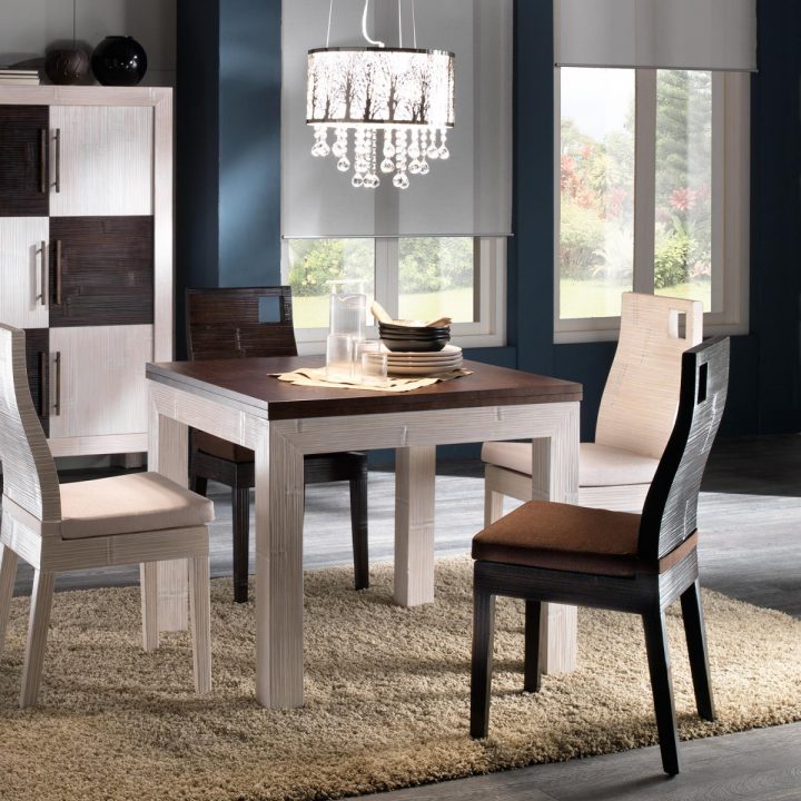 Table Salle À Manger Avec Rallonge Dépliante, En Bambou Et Bois Exotique,  Blanc Cérusé Et Wenge, Collection Indah dedans Table Salle A Manger Avec Rallonge Intégrée