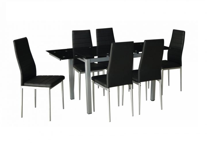 Table Verre Extensible + 6 Chaises Noir Fly encequiconcerne Chaises Salle À Manger Fly