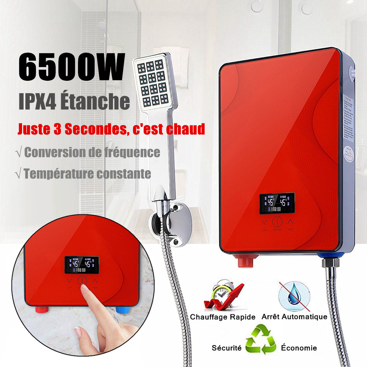 Tempsa Chauffe-Eau Électrique Instantané 6500W Avec Pommeau concernant Chauffe Eau Instantané Pour Douche