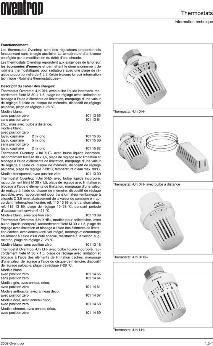 Thermostats. Information Technique. Das dedans Robinet Thermostatique Oventrop