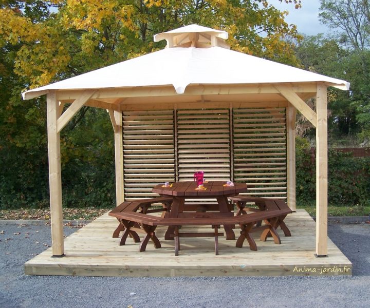 Tonnelle Bois 4 Pentes Spacio, Avec Ventelles, Couverture intérieur Pergola En Dur