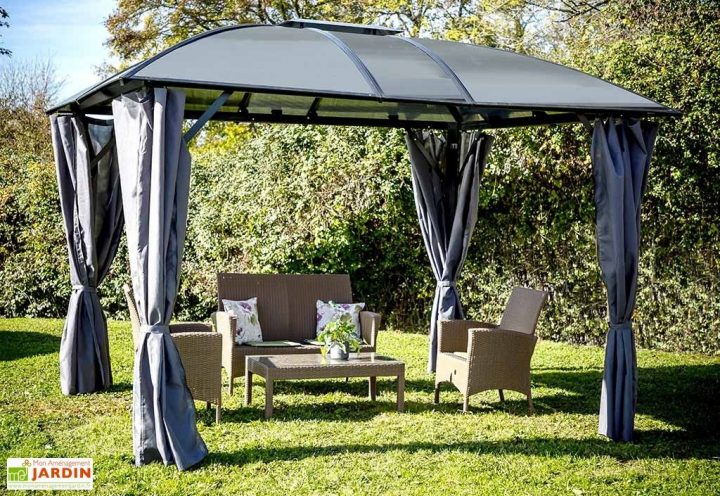 Tonnelle Gloriette En Aluminium Et Polycarbonate + Rideaux à Tonnelle Toit Polycarbonate 4X4 Tonnelle Gloriette En Aluminium Et Polycarbonate + Rideaux à Tonnelle Toit Polycarbonate 4X4
