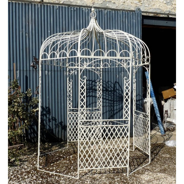 Tonnelle Pergola Gloriette En Fer Forgé Blanc Abris destiné Decoration De Jardin En Fer Forgé
