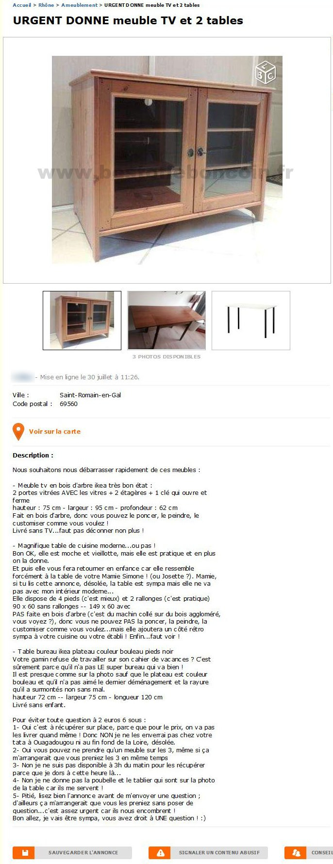 Urgent Donne Meuble Tv Et 2 Tables / Ameublement / Rhône pour Le Bon Coin 62 Meubles