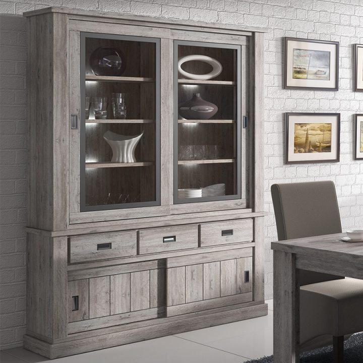 Vaisselier Led Contemporain 150 Cm Couleur Bois Gladis encequiconcerne Armoire De Salle À Manger