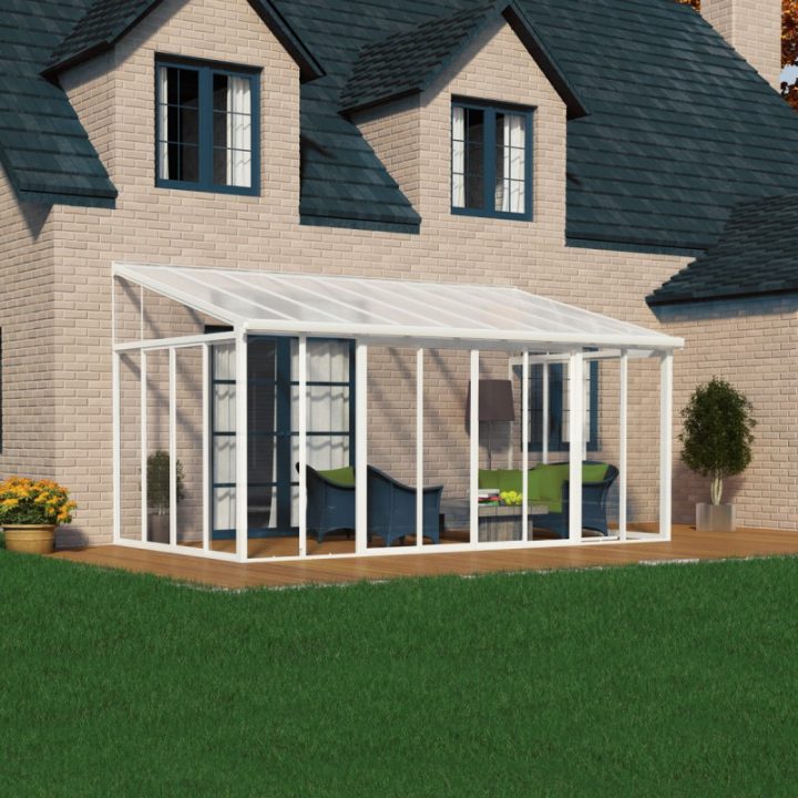 Véranda 300X546Cm Alu Blanc Et Polycarbonate 8Mm Sanremo serapportantà Pergola En Dur