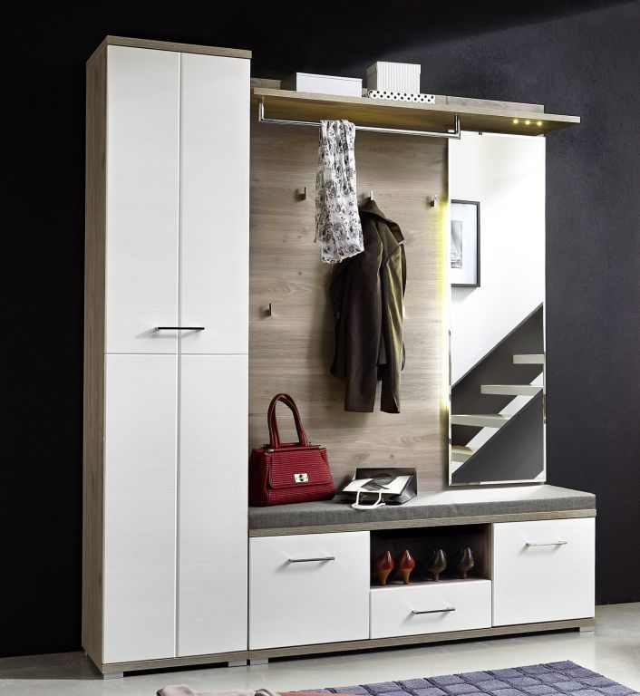 Vestiaire Complet Plus Ton Blanc / Chêne Argenté | Sb tout Meuble D Entrée Pas Cher