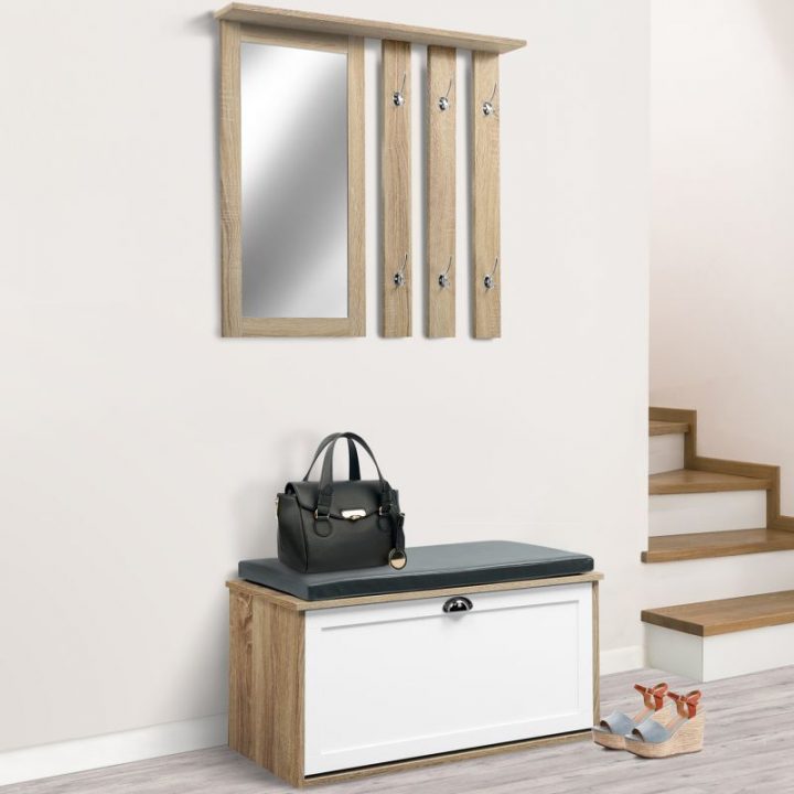 Vestiaire D'Entrée Luxe En Bois Blanc Et Hêtre Meuble encequiconcerne Petit Meuble D Entrée