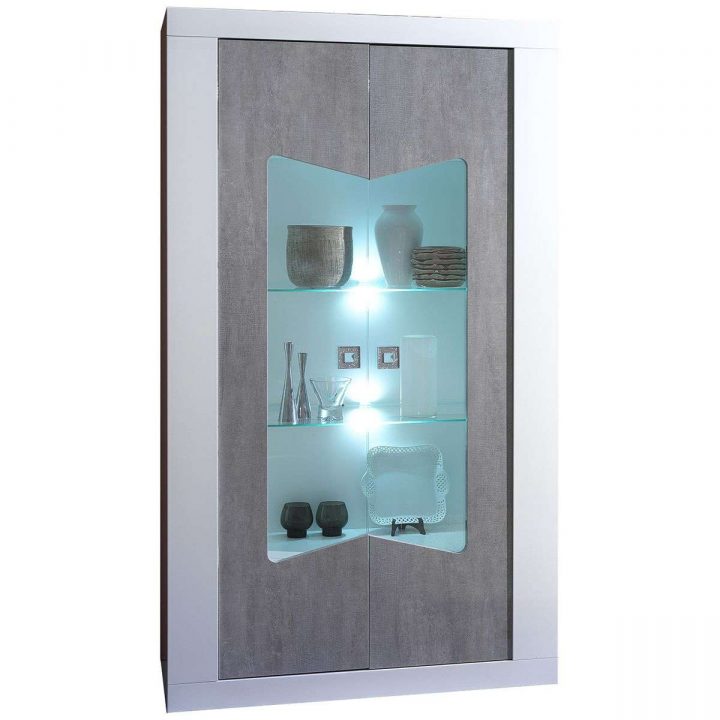 Vitrine 2 Portes Avec Led – Nevada Gris intérieur Meuble Vitrine But