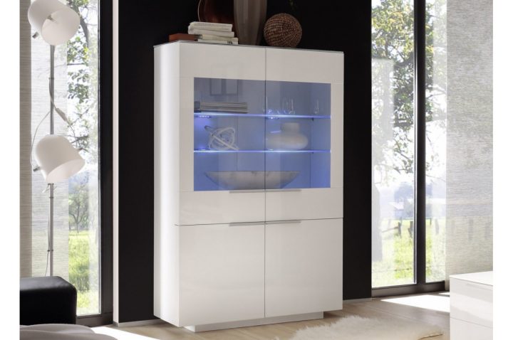 Vitrine Moderne Blanc Laqué Brillant À Led – Cbc-Meubles à Meuble De Vitrine