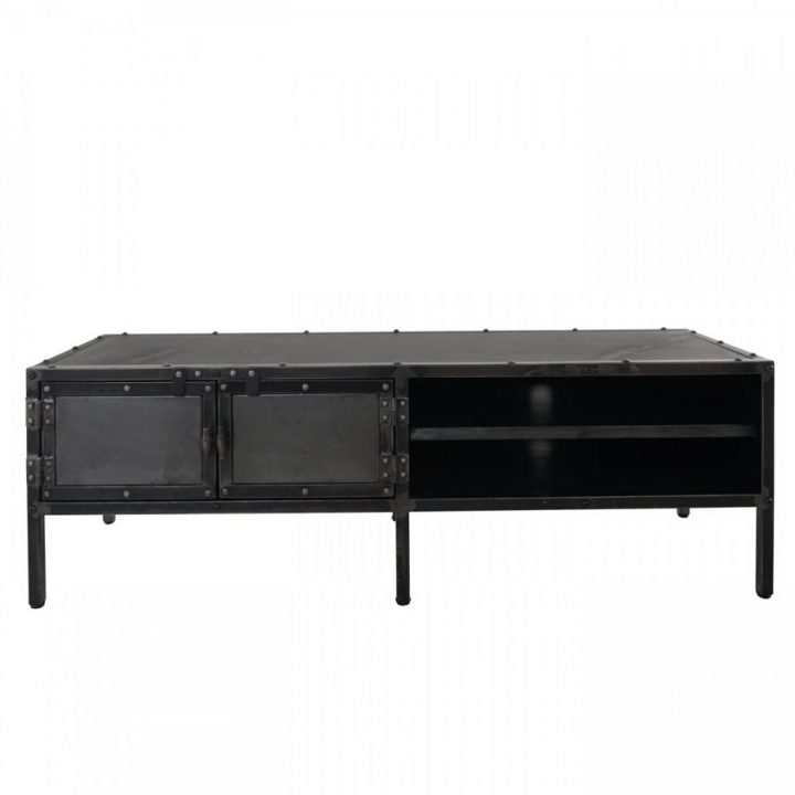 Zago Meuble Tv Métal Noir 2 Portes 2 Niches Industriel Falco concernant Meuble Tv Metal Noir