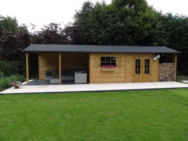 Abri De Jardin Classique (Double Pente) Avec Bûcher Et destiné Cabanon Avec Abris