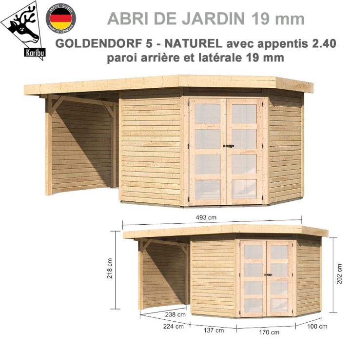 Abri Goldendorf 5 Naturel + Extension 2.40 M + Panneaux intérieur Goldendorf 5