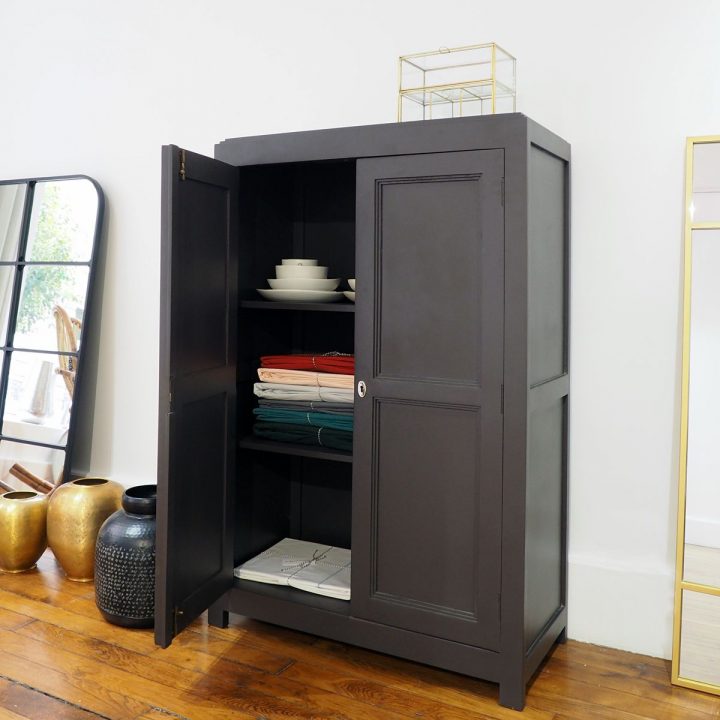 Armoire Basse Lingère En Manguier Couleur Gris Foncé à Lingère Meuble