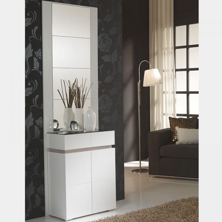 Armoire D Entrée Blanche Et Bois Clair Moderne | Nouvo Meuble serapportantà Meuble D Entrée Blanc Laqué