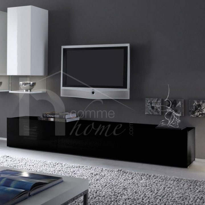 Banc-Tv-Noir-Laque-Madere-Zd1 pour Meuble Tv Design Italien