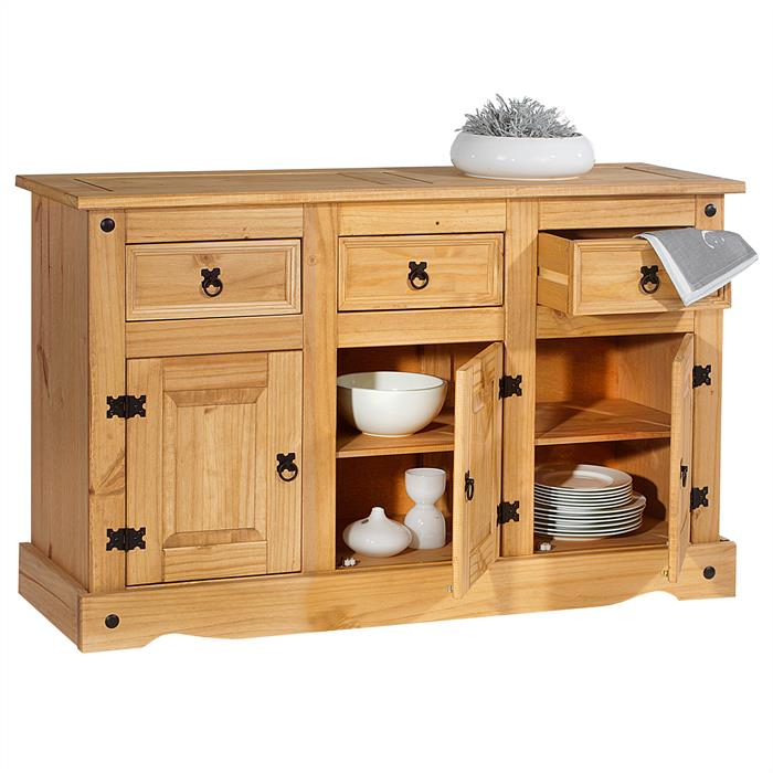 Buffet En Pin Salsa Style Mexicain, 3 Portes Et 3 Tiroirs pour Meuble Salsa