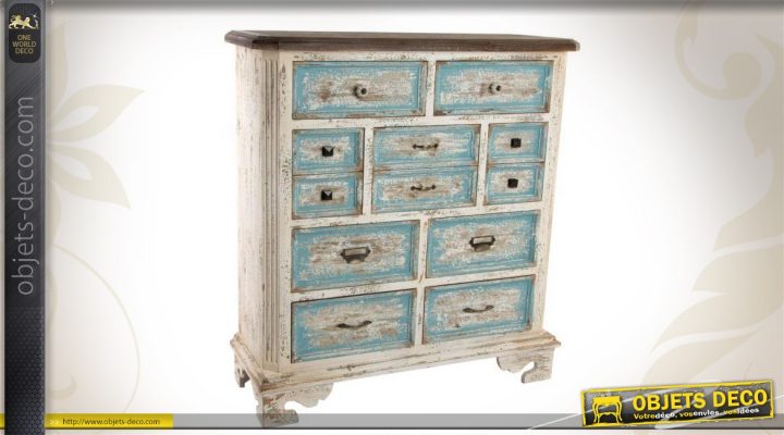 Commode À Tiroirs En Bois Vieilli Patiné Blanc Et Bleu concernant Meuble Patiné Blanc Commode À Tiroirs En Bois Vieilli Patiné Blanc Et Bleu concernant Meuble Patiné Blanc