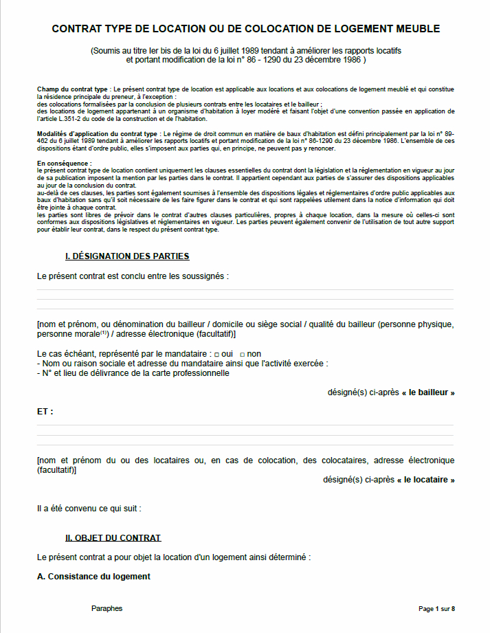 Contrat De Location Meublée | Baildelocation concernant Pap Modele Bail Meublé