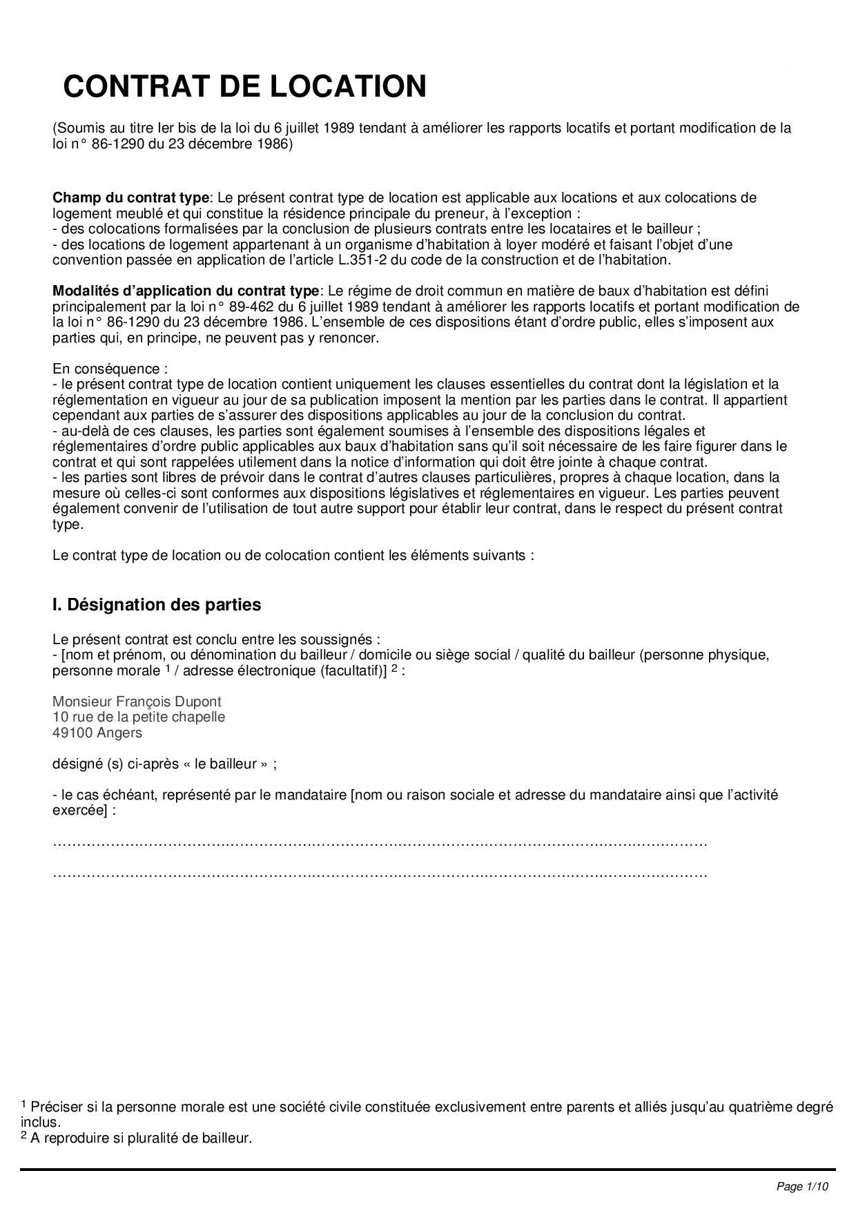 Contrat De Location Non Meublé Pdf Pour Exemple Contrat De encequiconcerne Contrat De Location Non Meublé