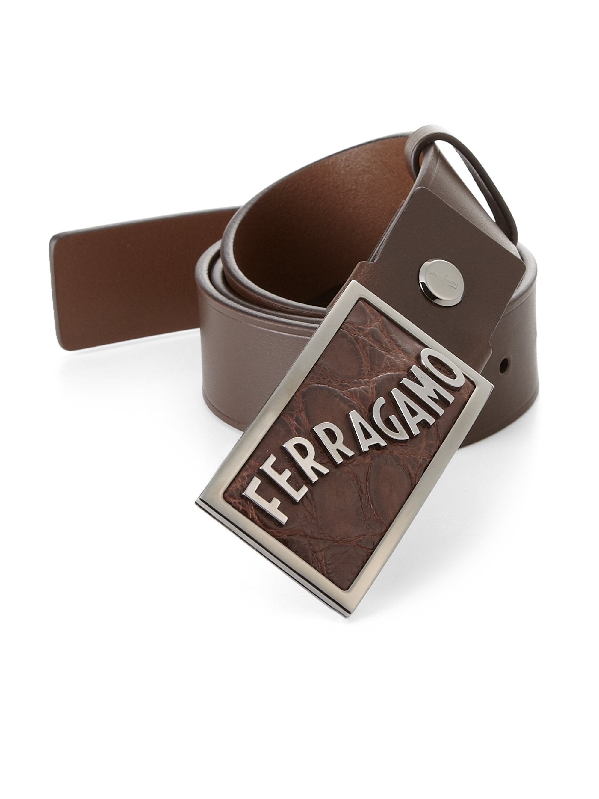 Ferragamo Crocodile Buckle Leather Belt In Brown For Men à Ferigami