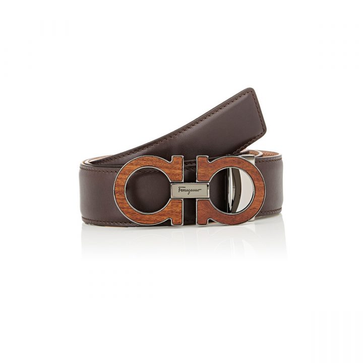 Ferragamo Men'S Wood-Inlaid Double Gancini-Buckle Belt In à Ferigami Ferragamo Men'S Wood-Inlaid Double Gancini-Buckle Belt In à Ferigami