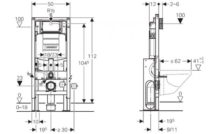 Geberit Bâti-Support Duofix Pour Wc Suspendu 112 Cm avec Wc Suspendu Autoportant