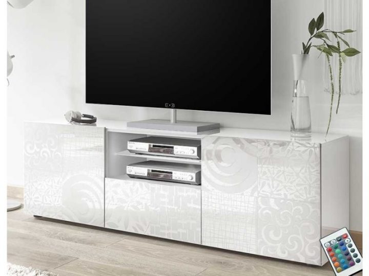 Grand Meuble Tv Blanc Laqué Design Elma – Vente De pour Meubles Télé Conforama