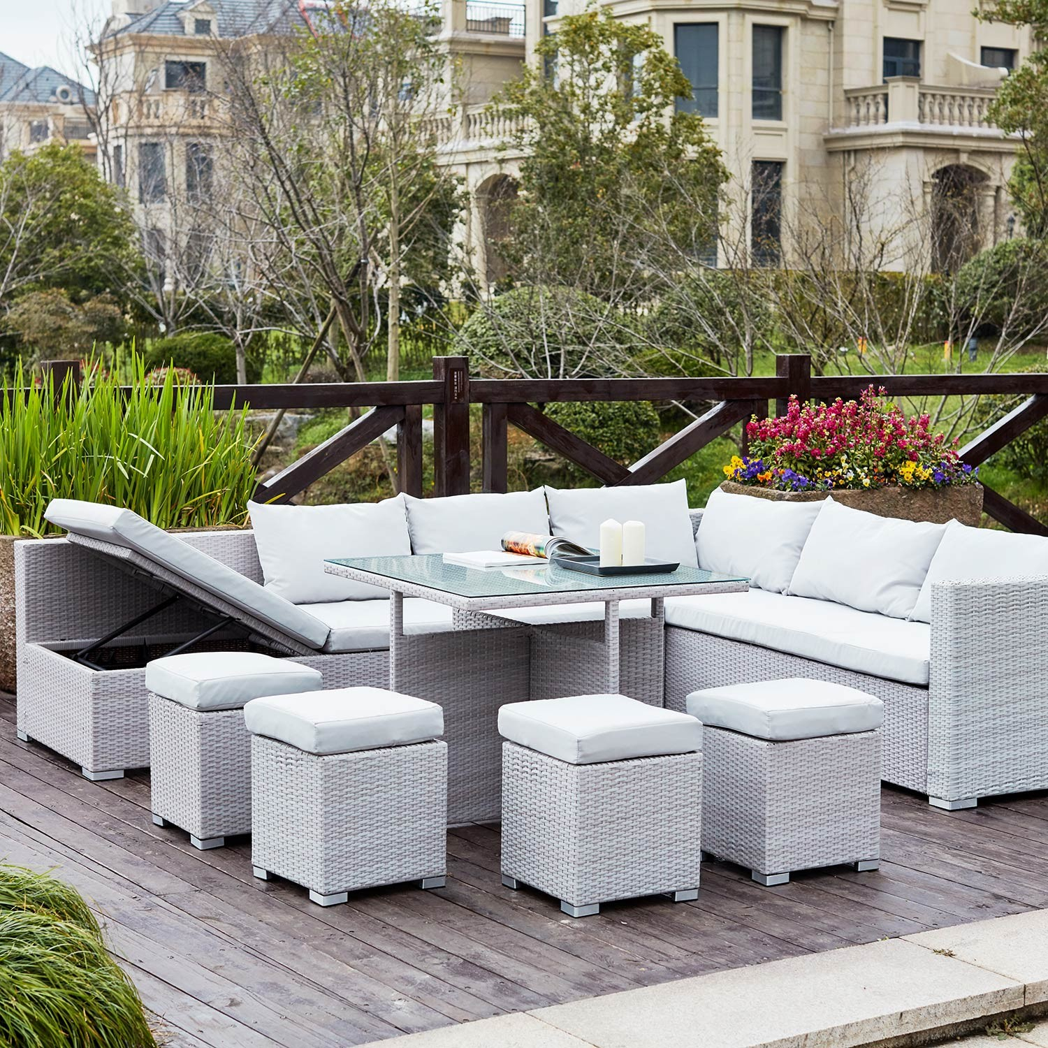 Gwandi Gris/Blanc  Salon De Jardin Encastrable En Résine tout Salon De