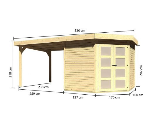 Karibu Gartenhaus Goldendorf 5 Im Set Mit Anbaudach 2,80 M destiné Goldendorf 5