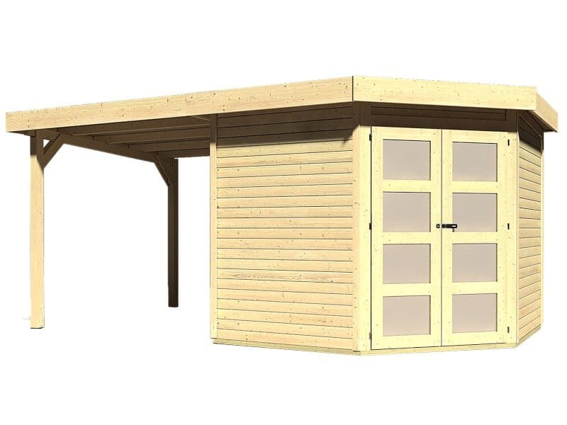 Karibu Gartenhaus Goldendorf 5 Natur Mit Anbaudach 240 Cm tout Goldendorf 5
