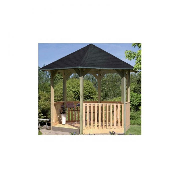 Kiosque Hexagonal Madrid Avec Plancher Et Balustrade Karibu concernant Kiosque Pour Jardin