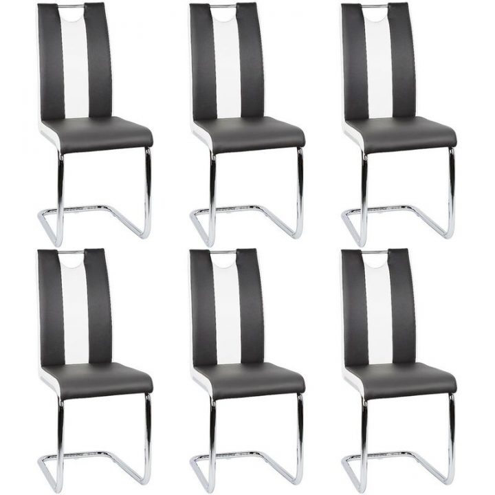 Lot De 6 Chaise Salle À Manger Cuisine Noir Simili Cuir intérieur Lot De 6 Chaise Noir Et Blanc