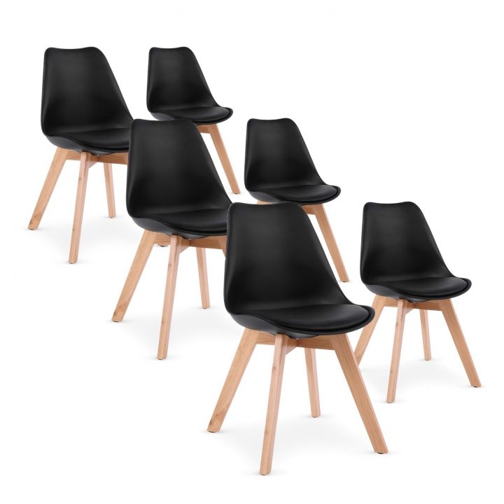 Lot De 6 Chaises Style Scandinave Catherina Noir serapportantà Lot De 6 Chaise Noir Et Blanc