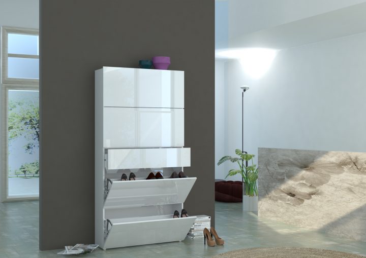 Meuble À Chaussures Design Laqué Blanc Slovane | Matelpro dedans Meuble A Chaussure Blanc Laqué