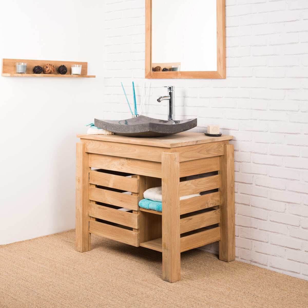 Meuble De Salle De Bain En Teck Zen 85Cm destiné Meuble Sdb Bois Meuble De Salle De Bain En Teck Zen 85Cm destiné Meuble Sdb Bois