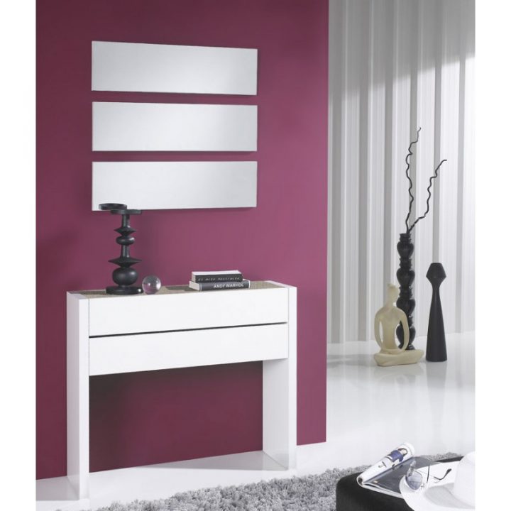 Meuble D'Entrée Blanc Laqué/Chêne Clair+Miroirs Nosila encequiconcerne Petit Meuble Entrée